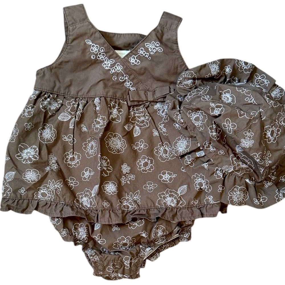 First Moments Layette Bubble Romper Dress & Hat Set 0-3 M Baby Girl Modern Boho